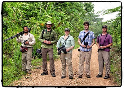 Team Sapsucker in Panama (L-R) Carlos Bethancourt, Chris Wood, Jessie Barry, Tim Lenz, Marshall Iliff. Photo by Carlos Gómez